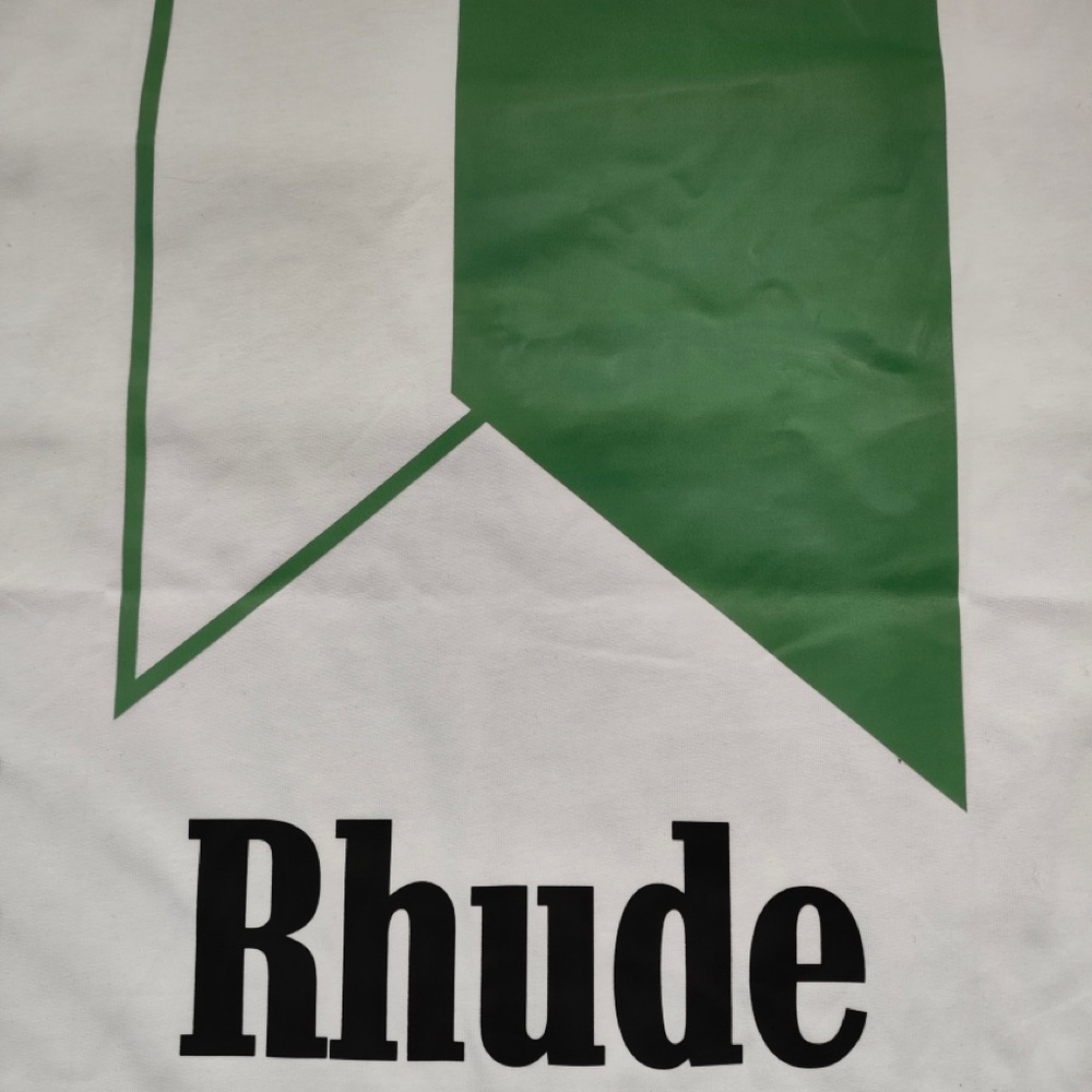 Rhude White Short Sleeve Tee with Green Logo - Picture 4 of 6